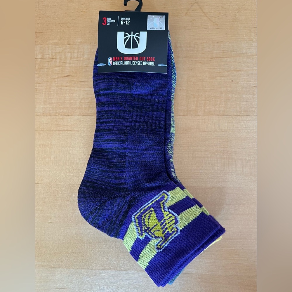 LA LAKERS QUARTER CUT SOCKS OFFICIAL NBA LICENSED 3 PAIR MEN Size 6-12 Polyester